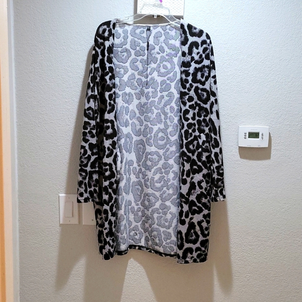 Long open leopard print cardigan